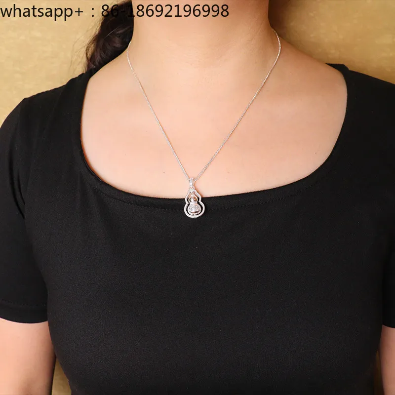 999 Sterling Silver Gourd Pendant Transfer Intangible Cultural Heritage Handmade Filigree Rotatable Gourd Necklace