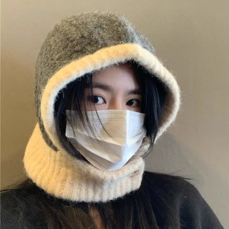 

Japanese-style Hat Neckerchief Integrated Couple Style Warm Ear-protecting Knitted Cap Balacrafa Hats for Women Winter Hat Women