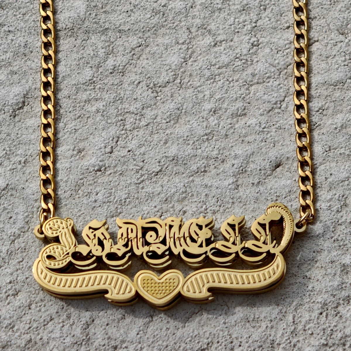 

Steel Charm Women's Necklace Custom Stainless Steel Jewelry Cuban Necklace Double Layer Pattern 3D Nameplate Custom Name Gift