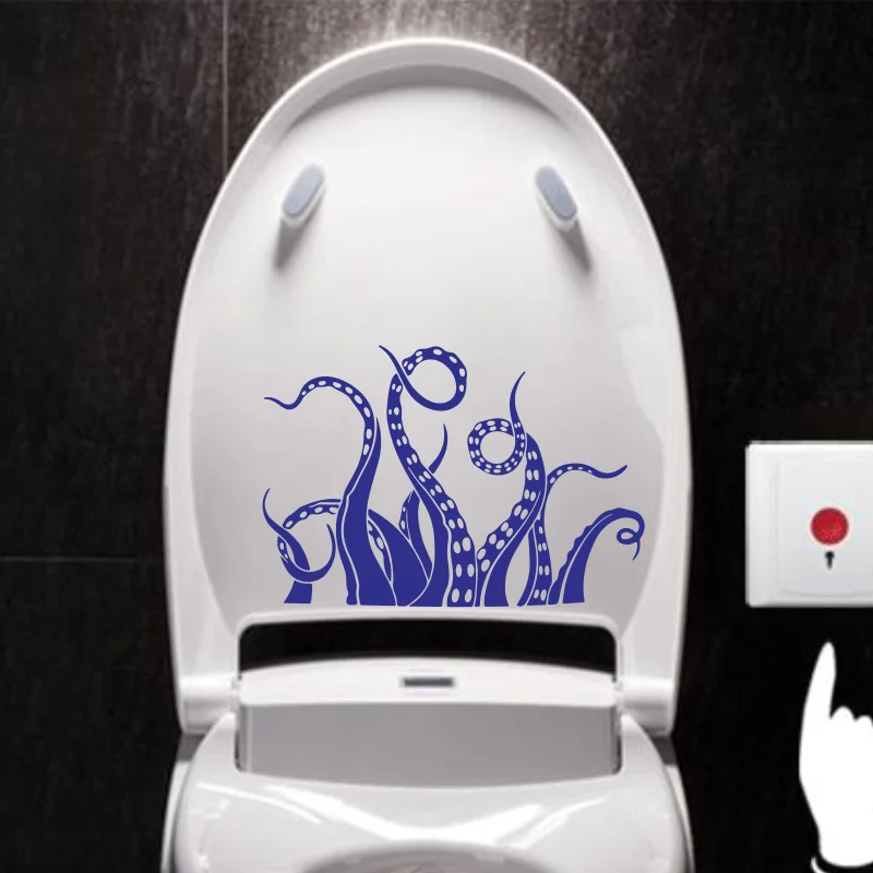 Octopus Cartoon Cat Funny Animal Toilet Bathroom Toilet Cover Sticker Wall Stickers Wc For Home Decoration #81