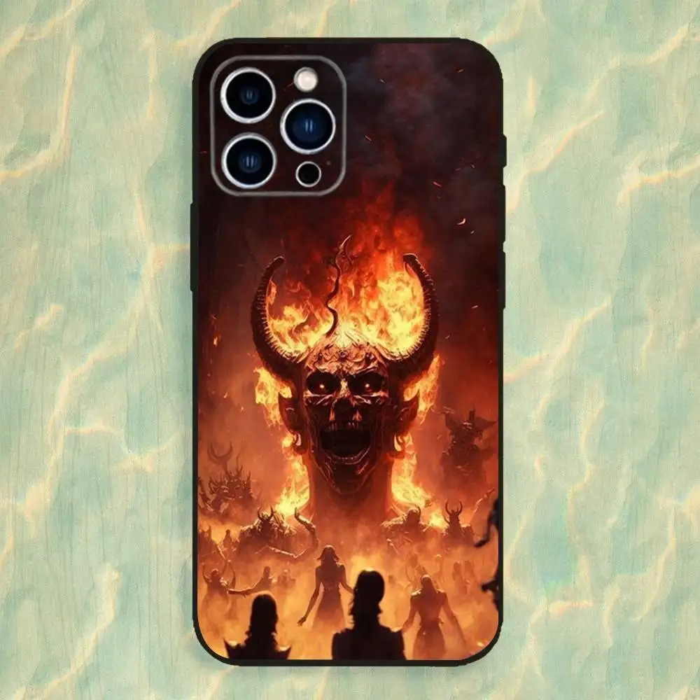 حافظة هاتف آرت هيل شيطاني لهاتف آيفون 16,15,14,13,12,11 Plus,Pro Max,XS,X,XR,SE,Mini,8,7,غطاء أسود من السيليكون الناعم