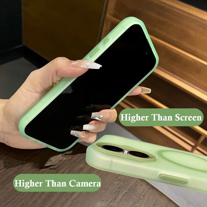 iPhone 11 12 13 14 15 16 Pro Max Plus 소프트 실리콘 마그네틱 범퍼 얇은 커버 용 Magsafe 매트 케이스 용 고급 반투명