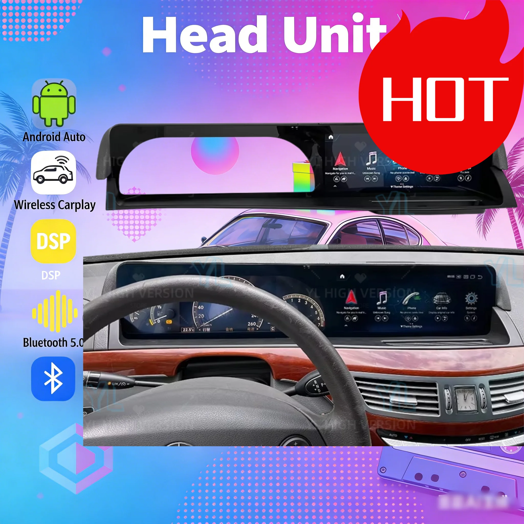 

Обновленная мультимедийная система с двумя экранами на Android для Mercedes-Benz S W221 2005-2013, Carplay, GPS-навигация, Bluetooth 5.0