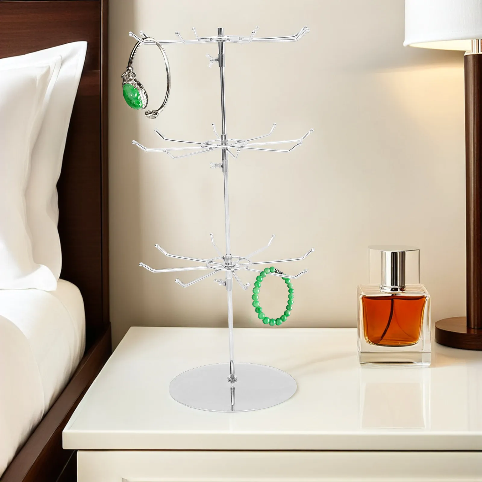 

Three-Layer Rotating Jewelry Display Rack Metal Organizer Stand for Necklaces Earrings Bracelets Space Saving Jewelry Storage
