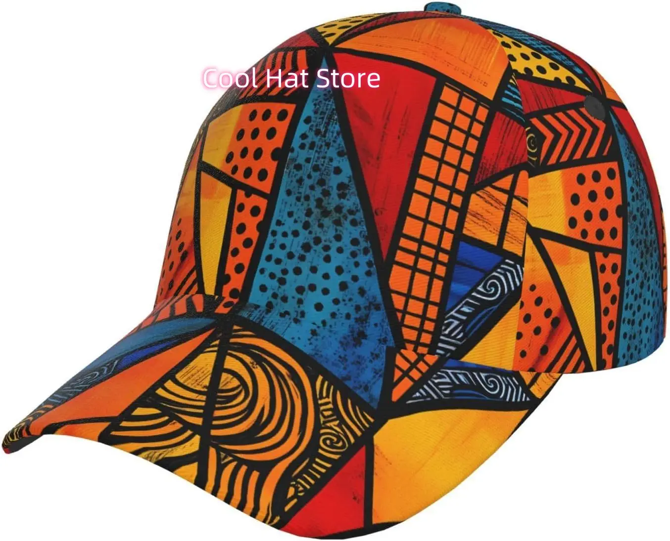 Vibrant Geometric Mosaic Pattern Baseball Cap Adjustable Cotton Baseball Hat for Sports, Outdoor, Travel Gifts for Men Black
