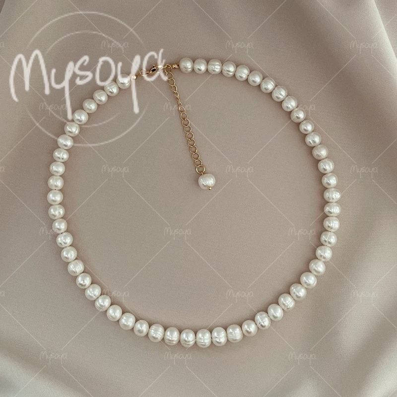 

MYSOYA 8-9mm White Freshwater Pearl Necklace, Suitable for Birthday/Anniversary/Wedding/Mother's Day/Father's Day Gift A0796