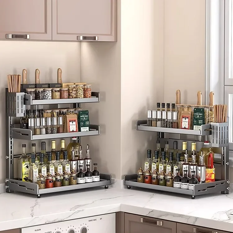 

Устойчивая регулируемая по высоте утолщенная кухонная полка для хранения специй на столешнице, бытовая полка для приправ