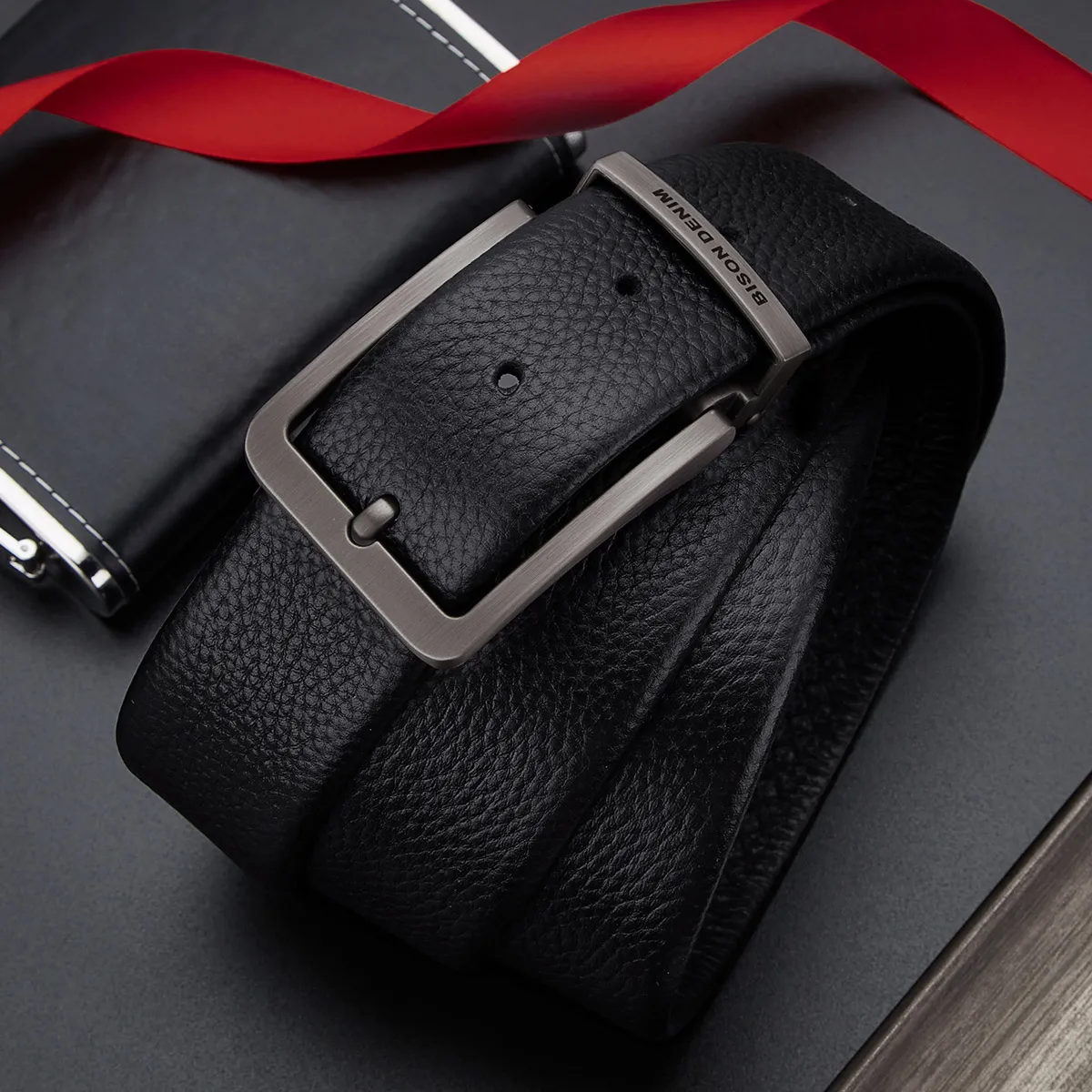 BISON DENIM Genuine Leather Alloy Pin Buckle Luxury Brand Leather Strap Belt for Men Vintage Designer Belt High Quality N71741