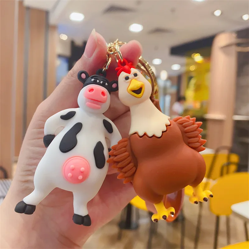 Cartoon Animal Keychain Cute Fashion Creative Key Ring Girls Boys Unisex Animal Keychain Cow Rooster Pink pig squirrel Keychain image 4