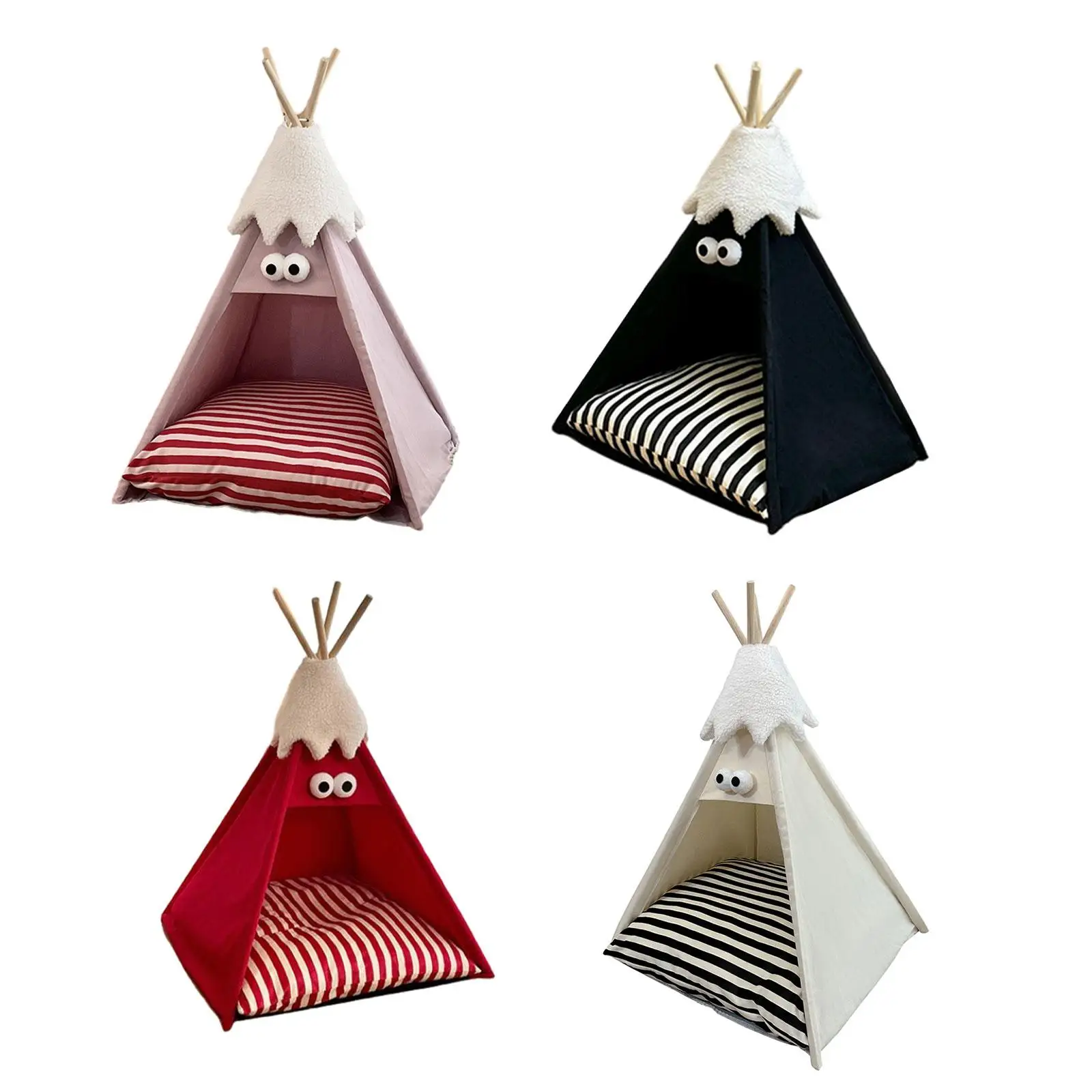 Pet Teepee House with Thick Cushion Semi Enclosed Tipi Bed Puppy Bed for Bunny Indoor Outdoor Kitty Small Animal Kitten