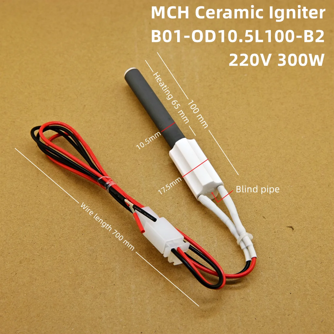 Ceramic Igniter 220V 300W ignites particles within 30 seconds heats barbecue stove, resistant to dry burning long service life