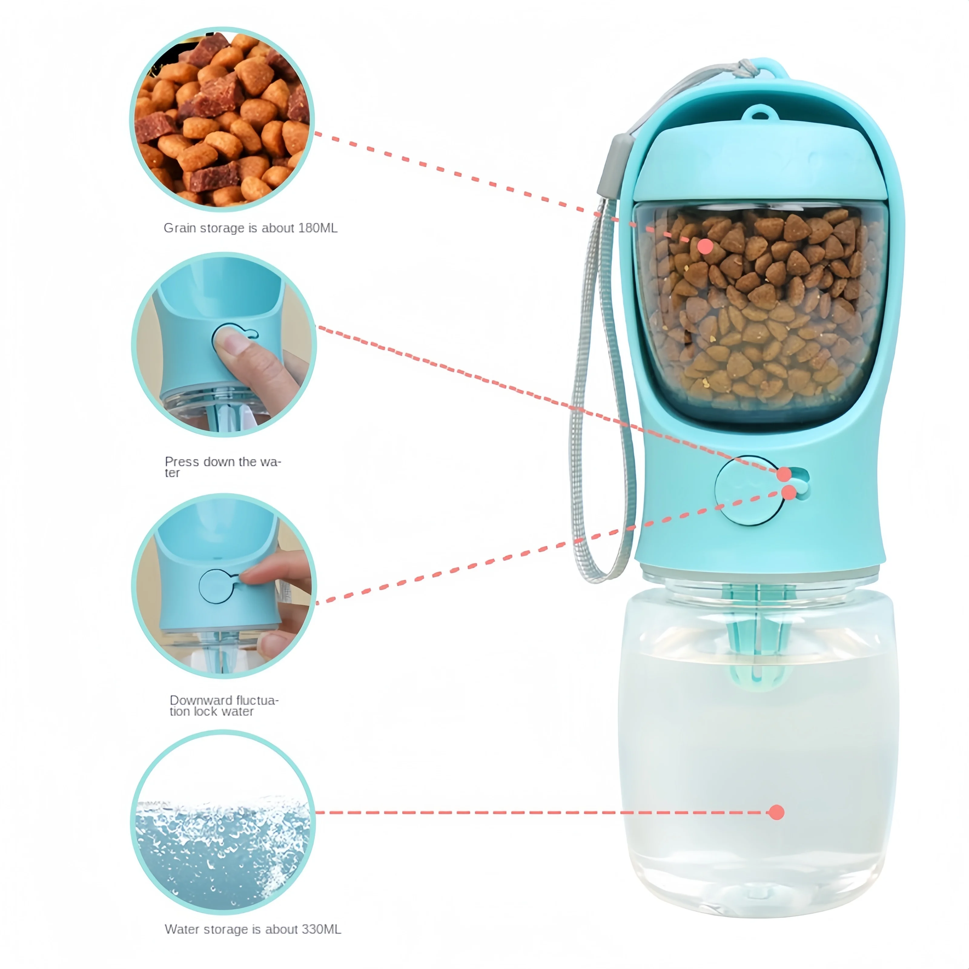 2 In1 Portable Dog Cat Water Bottle with Storage Food and Water Container for Puppy Pets dogs Feeder Bowl Outdoor Travel