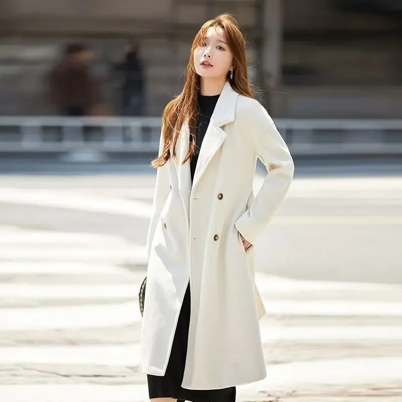 

Temperament Women Woolen Coat Winter New Female Long Below The Knee Fashion Solid Color Slim Outcoat Casual Versatile Outerwear