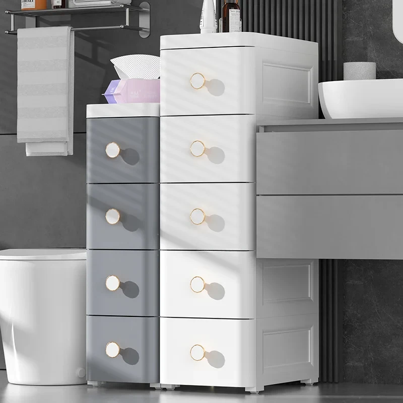 Bathroom Gap Storage Cabinet with Drawers Plastic Kitchen Narrow Cabinet Storage Rack Multi-layer Toilet Side Cabinet  Furniture