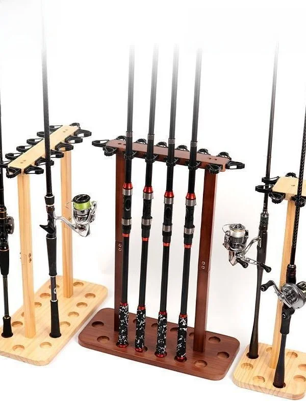 木製釣り竿スタンドディスプレイラック家庭用垂直固定ルアーポールホルダー釣り道具収納オーガナイザー屋外キャンプ旅行用品