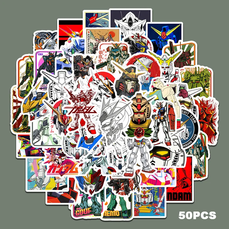 50pcs Gundam Mecha Solider Stickers Cartoon DIY Phone Case Laptop Waterproof Luffy Sticker Decals Toy Decoration