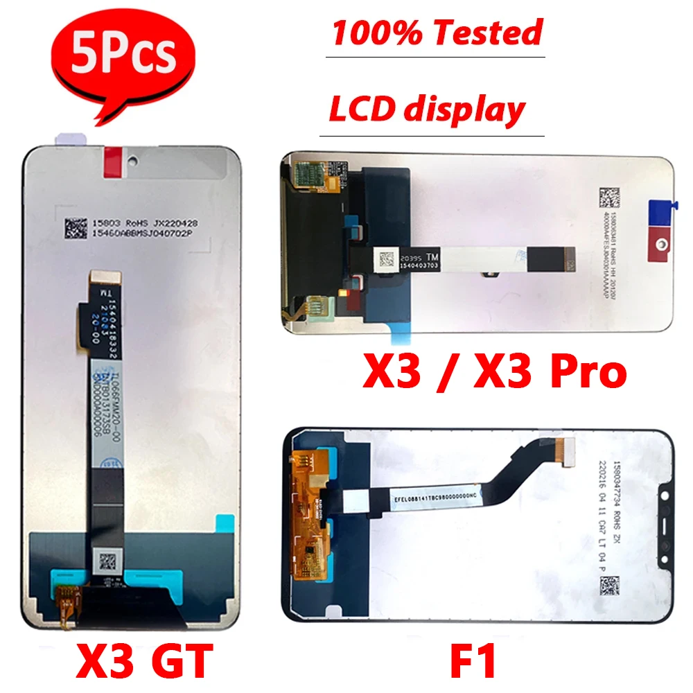 5Pcs，NEW Tested Display For Xiaomi Poco X3 / X3 Pro / X3 GT / F1 LCD Display Touch Screen Digitizer Assembly Replacement Parts