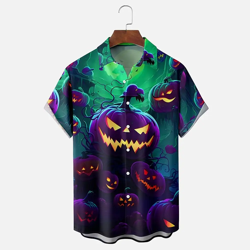 Halloween Festival Street Fashion Trend Shirt Horror Pumpkin 3D Printed Short Sleeve Tops Unisex Party Casual Breathable Blouse