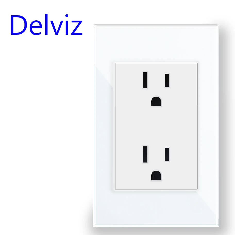 Delviz US Standard Power Outlet, AC 110V~250V, 120mm*72mm Toughening Crystal Glass Panel, America Electric plug 15A Wall Socket