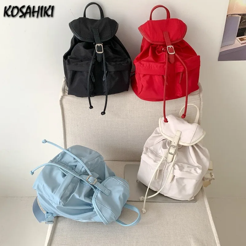 

Винтажный простой модный универсальный рюкзак, повседневные нейлоновые женские школьные сумки на шнурке, плиссированные эстетические рюкзаки Y2k для студентов