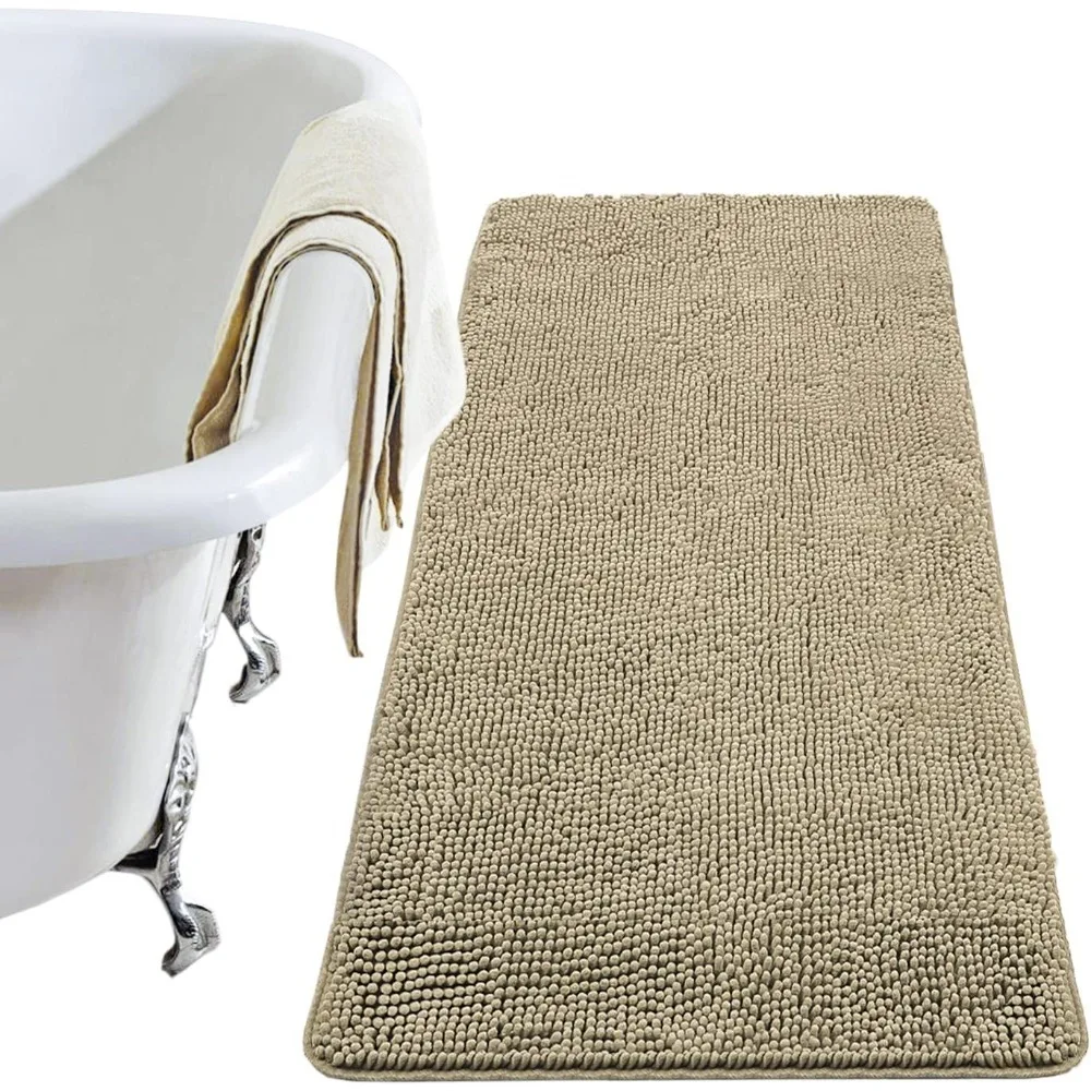 Bath Mat Luxury Bathroom Rug Shaggy 24 x 70 Inch, Washable Slip Bath Rugs for Bathroom Shower, Chenille Absorbent Carpets Mats