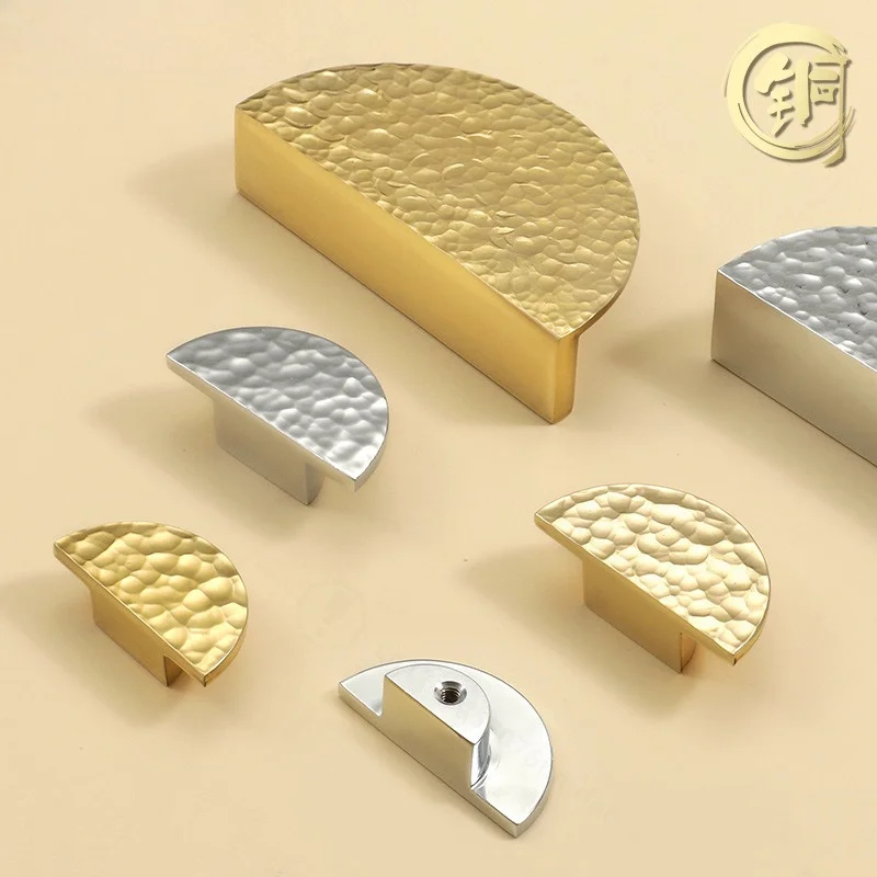 Brass Hammered Cabinet Pulls,Semicircle Single Hole Knobs for Wardrobe Cupboard Drawer Furniture Hardware