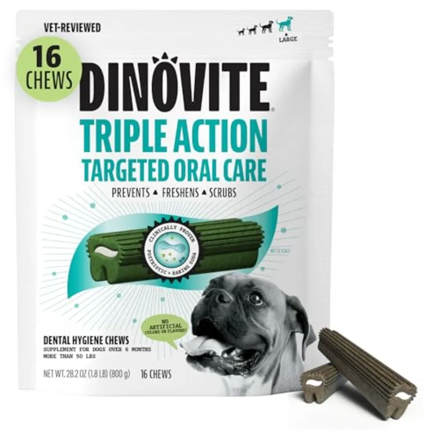 

Dental Chews for Triple Action Dental Dog Treats for Breeds Clinically Proven to Prevent Plaque and Tartar While Freshening Bre