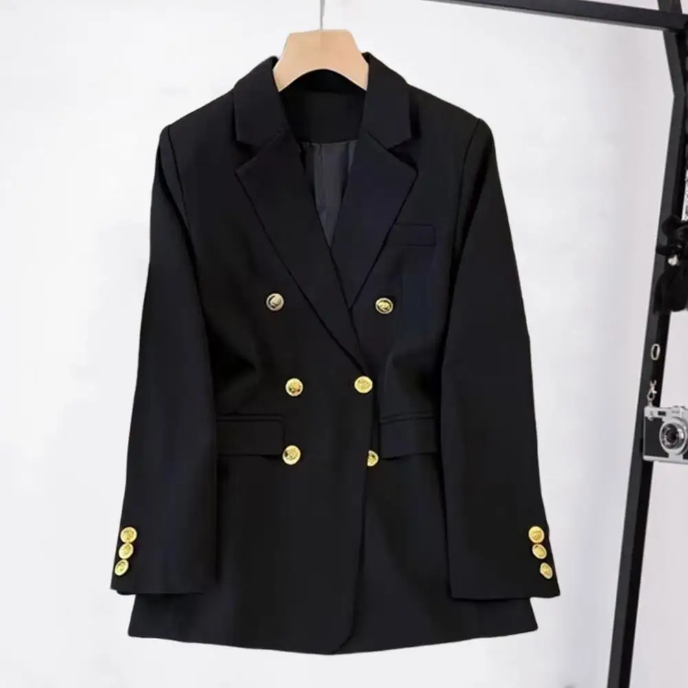 Chaqueta de traje de doble botonadura para mujer, elegante chaqueta de traje con solapa, ajuste Delgado, Color sólido, trabajo para oficina profesional