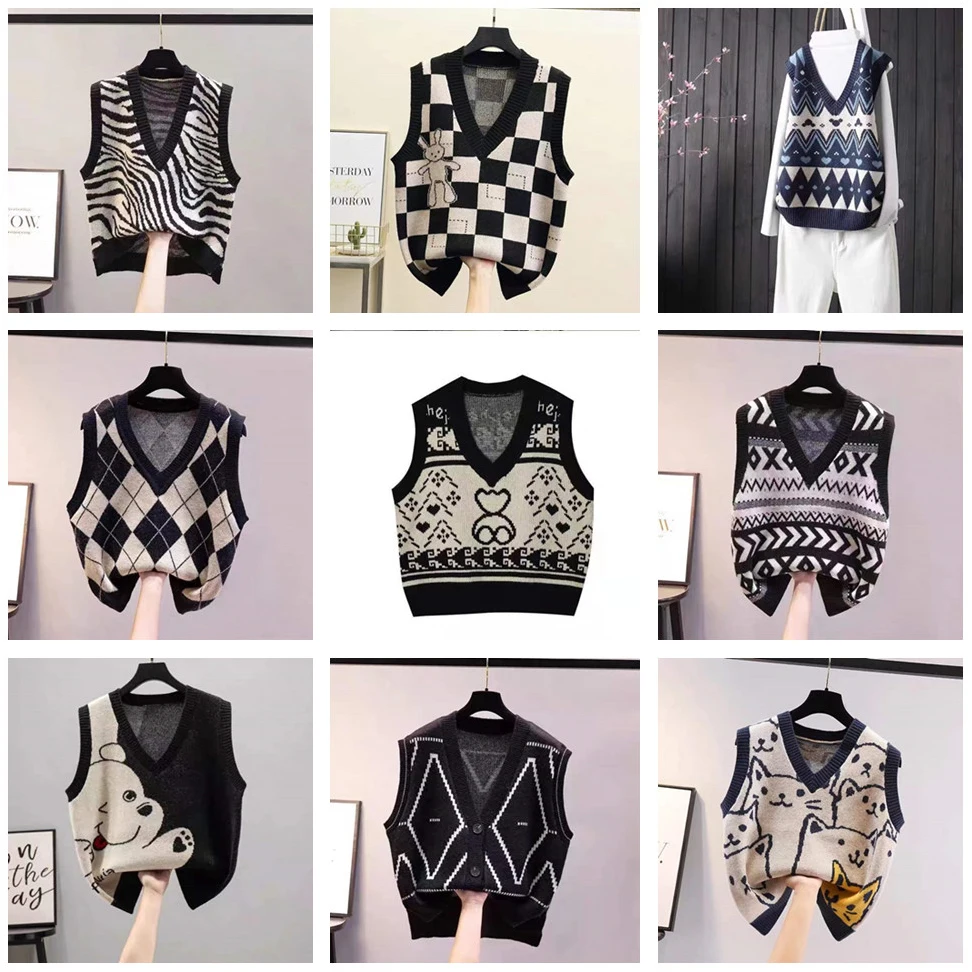 

Свободный вязаный жилет, женский топ, свитер с v-образным вырезом, обычная длина, осенняя коллекция без узора
