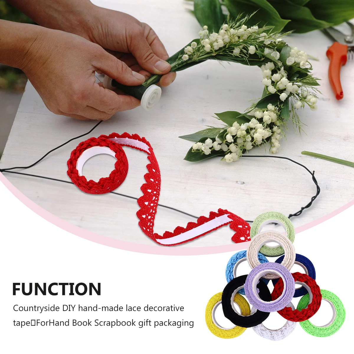 

10 Rolls Premium Cotton Lace Tape Bright Color Masking Decorative Tape for Craft Decoration DIY Gift Wrap Sticky Craft