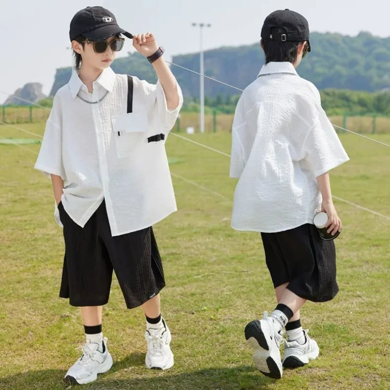 قميص صيفي بأكمام قصيرة من عمر 8 إلى 10 سنوات ملابس أطفال أطقم ملابس للأولاد 7 سنوات للأطفال من 4 أطفال كوري قطن 14