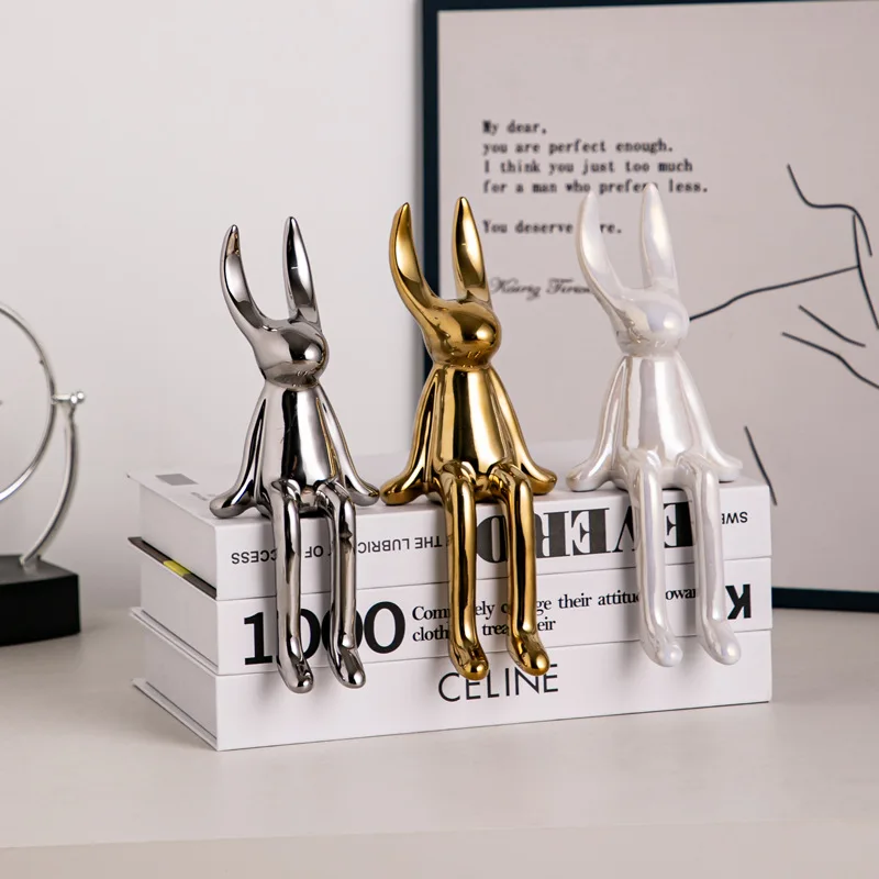 

Ceramic Long-Eared Sitting Rabbit Room Ornaments Statue Luxury Home Decoration Accessories High-End Home Art Aesthetics