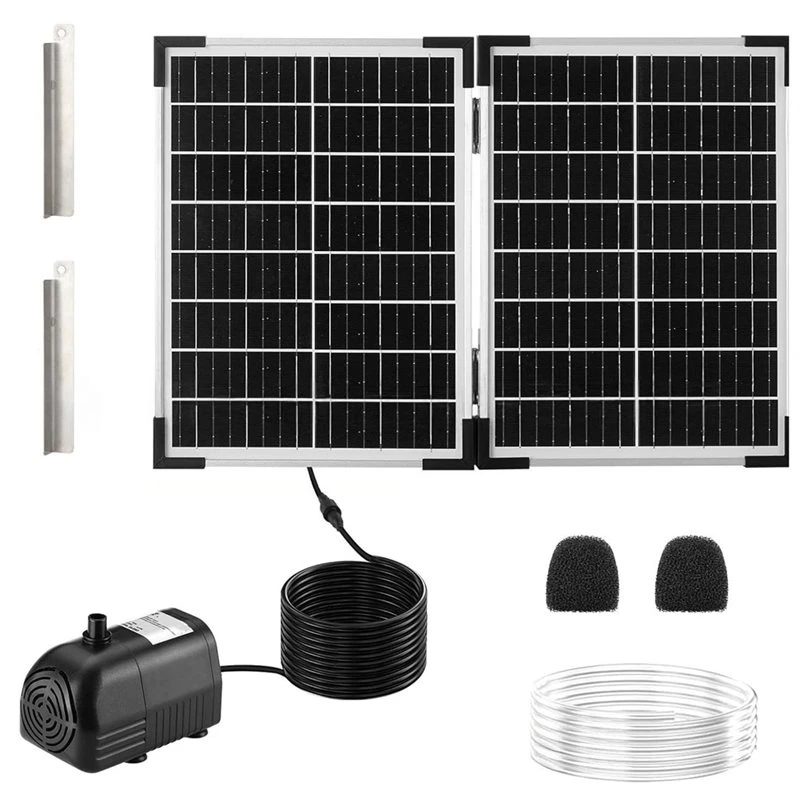 AS60-Solar Panel For Outdoor Ponds, Garden Waterfalls& DIY Water Features- 25W Solar Pond Pump With Filter Kit Foldable Design