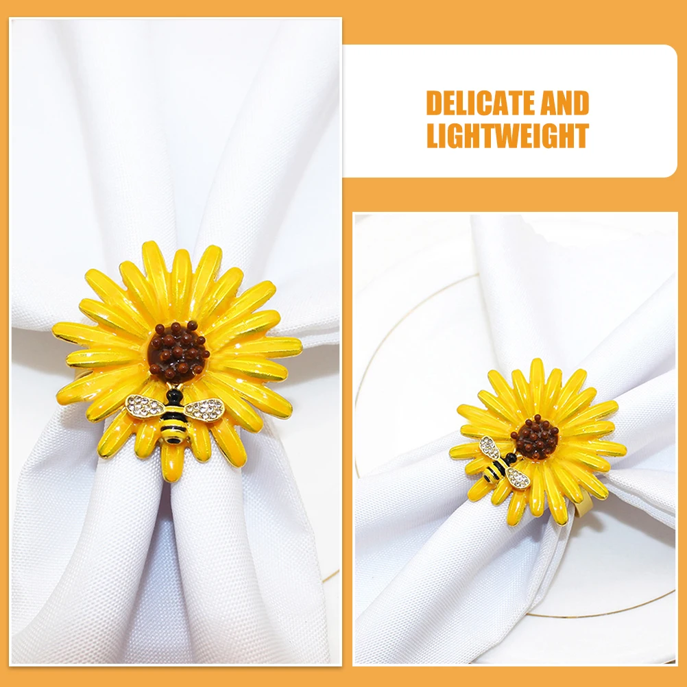 

4pcs Rings Bee Decor Lightweight Portable Wedding Party Sunflower Napkin Holder Ring Dinner Table Napkin Buckle nament