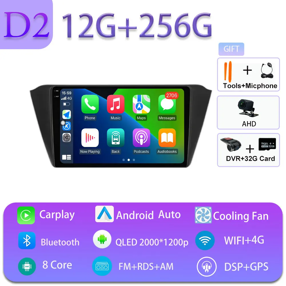 Android 16 Carplay Auto voor Skoda Fabia 3 III 2015-2019 GPS Navigatie DSP Autoradio Multimedia Videospeler Stereo WIFI BT