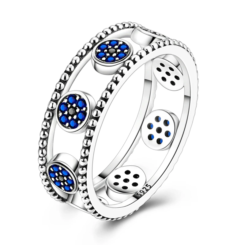 الأصلي 925 فضة تألق محظوظ الأزرق العين الدائري للنساء مجوهرات للبنات هدايا المناسبات عيد ميلاد