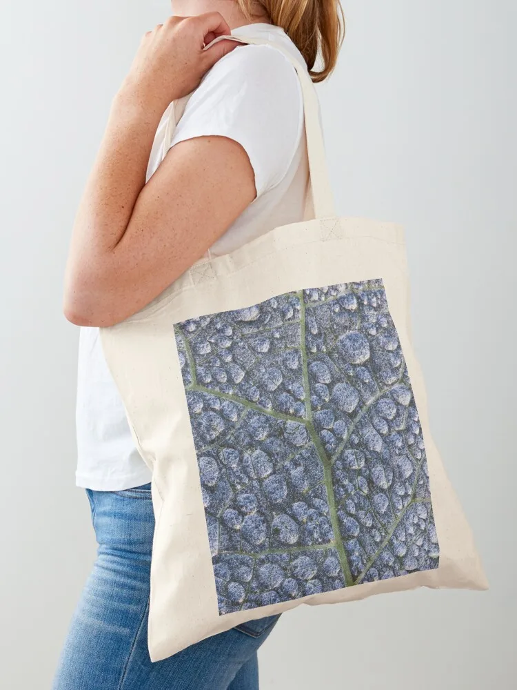 

Cool water drops dew texture leaf blue gray green abstract Tote Bag Canvas stote bag women bag ecological bags