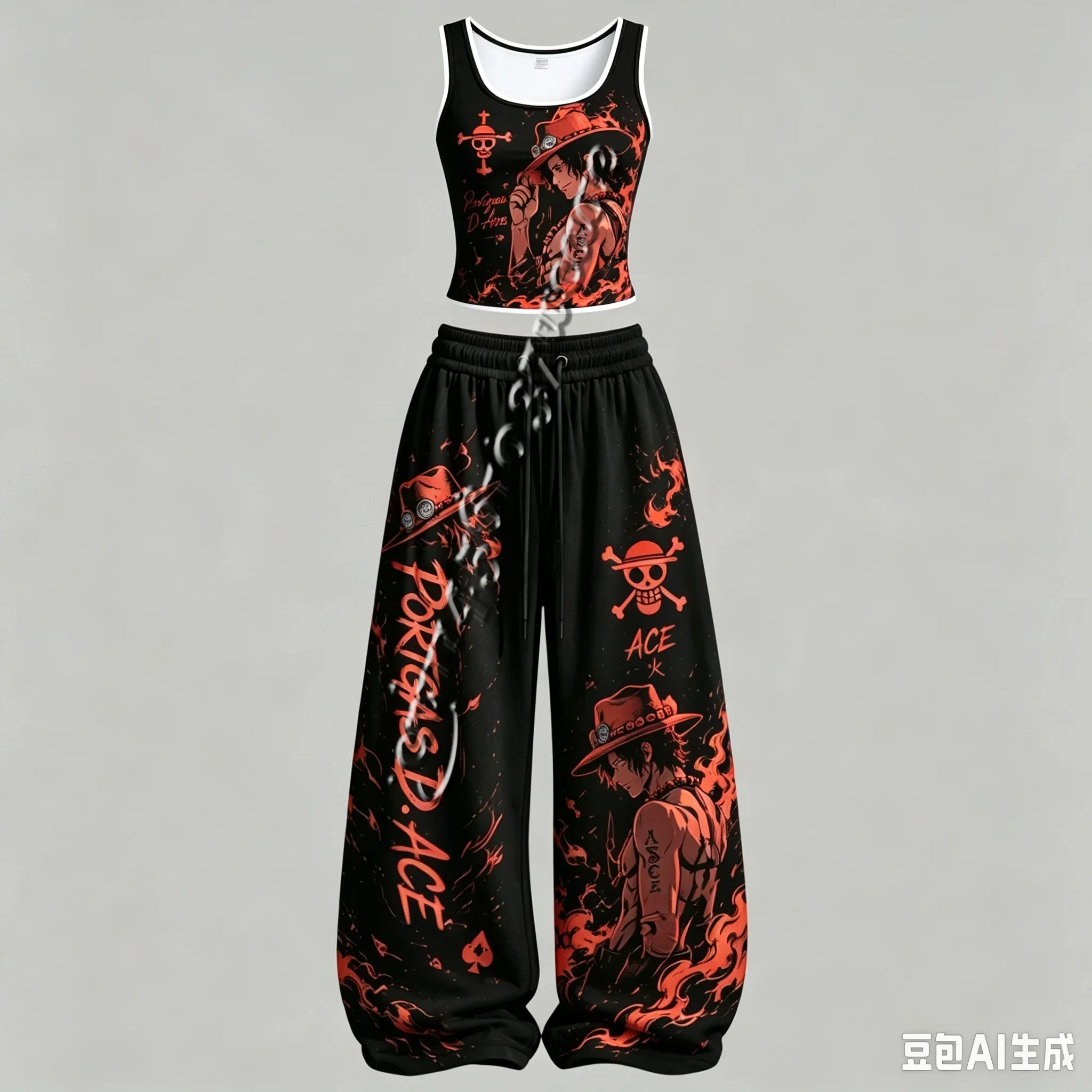 26/27 FamilyMatching Neues One Piece Anime-Charakter Tanktop und Weite Hose Set für Männer und Frauen Unisex Casual 2-Teiliges Outfit – Detail 8