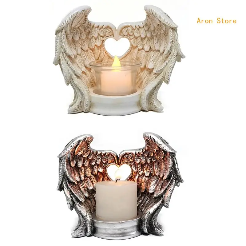 

Resin Angel Wings Holder with Candlestick Cup for Home Living Room Dining Table Romantic Dinner Decoration H3CF