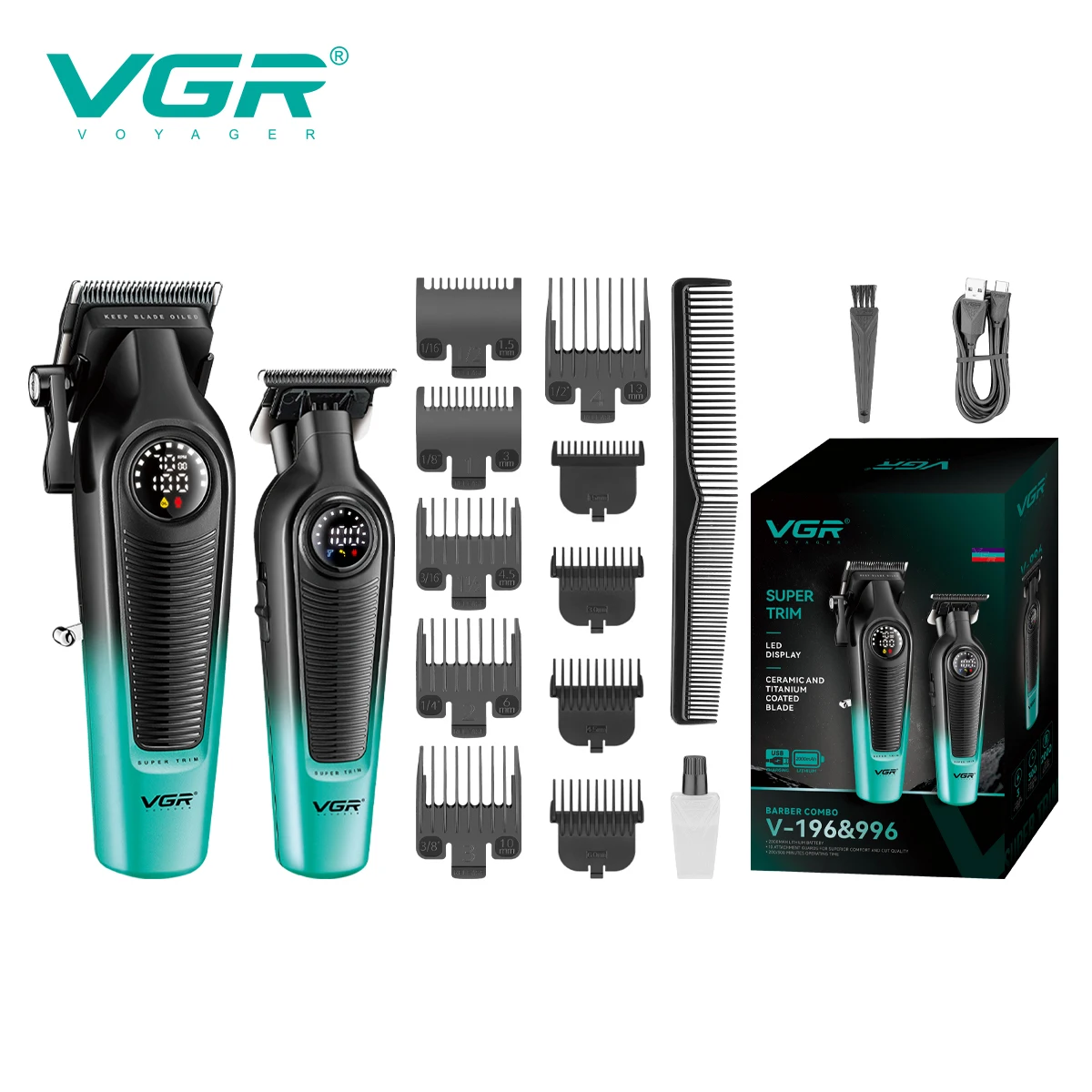 

Набор для стрижки волос VGR премиум-класса, 2 предмета: мужская электрическая машинка для стрижки, домашний триммер для точной стрижки и создания узоров, цифровая бритва V-196&996