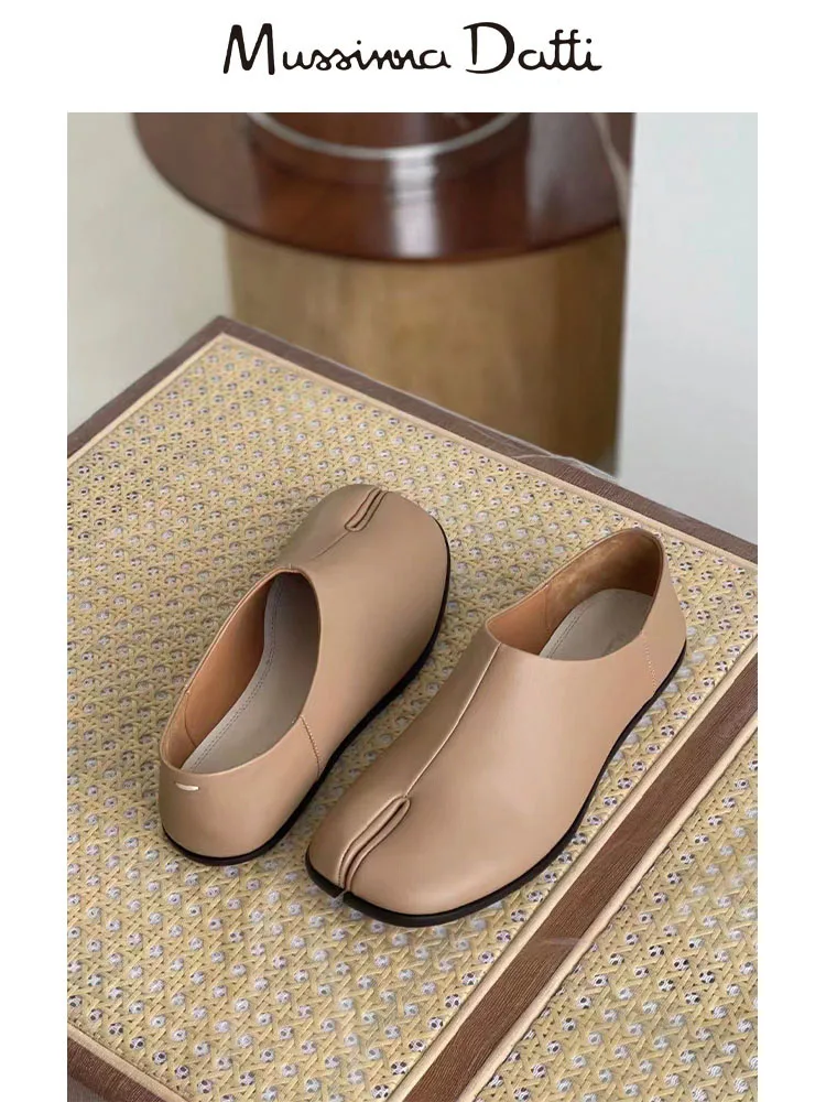 Murrinna Daffi Women Flats Genuine Leather Round Split Toe Shallow Lazy Slip on Slingback Mules Leather Shoes Soft Loafers Slip