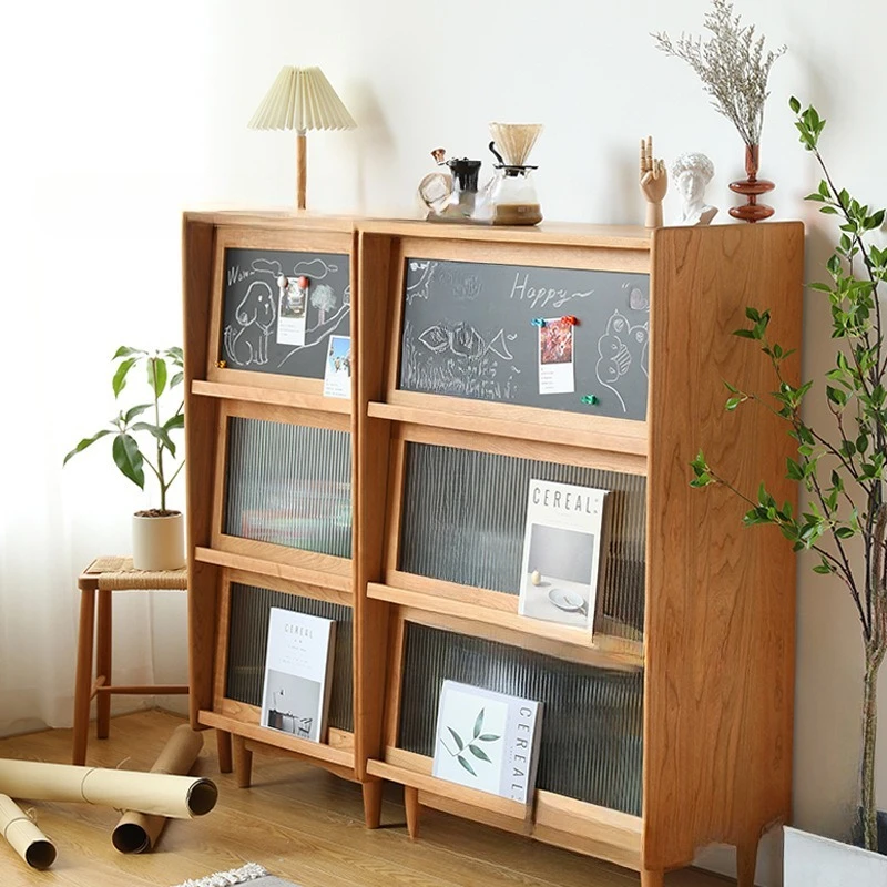 Cherry wood creative study bookcase storage cabinet Nordic small apartment living room multi-purpose cabinet