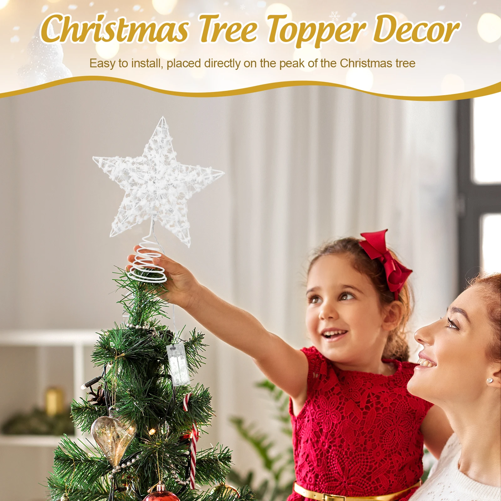 

Christmas Tree Topper Lighted Ornament Treetop Decoration Gold Decorations