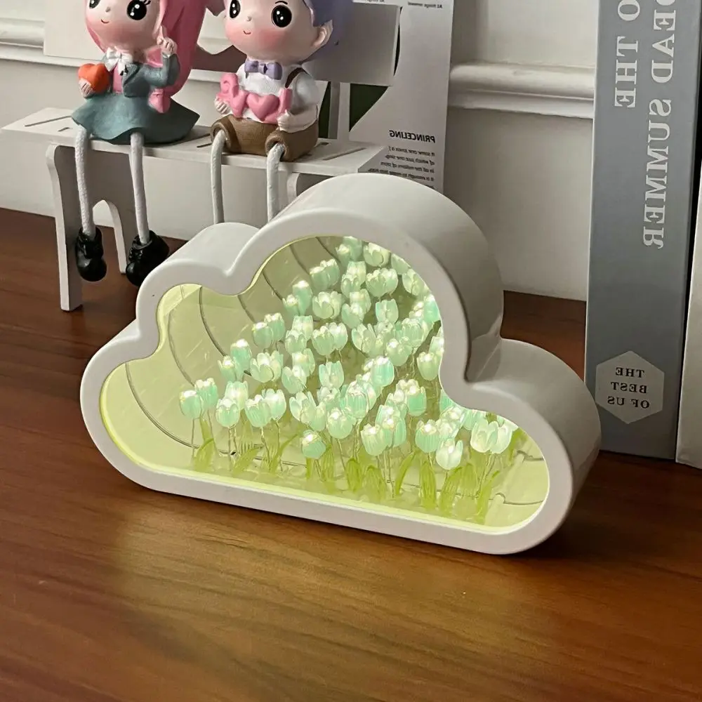 1pc Handmade DIY Clouds Tulip Lamps LED Night Light Mirror Table Lamps Bedroom Ornaments Decoration Flower Sea Atmosphere Lamp
