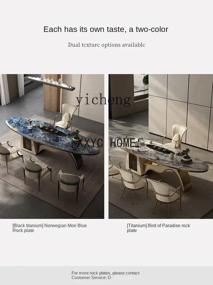 Household Large Board Tea Table Villa Luxury Stone High-End Tea Table and Chair Set One Table Five Chairs