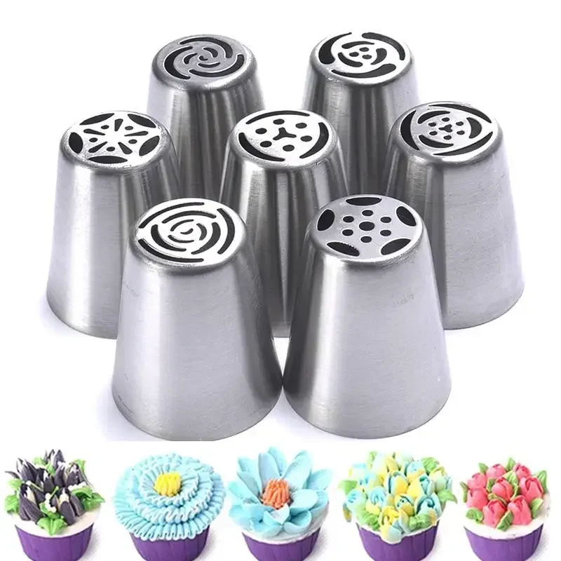 7Pcs/set Russian Style Tulip Icing Piping Nozzles Stainless Steel Flower Cream Pastry Tip Kitchen Cupcake Cake Decorating Tools