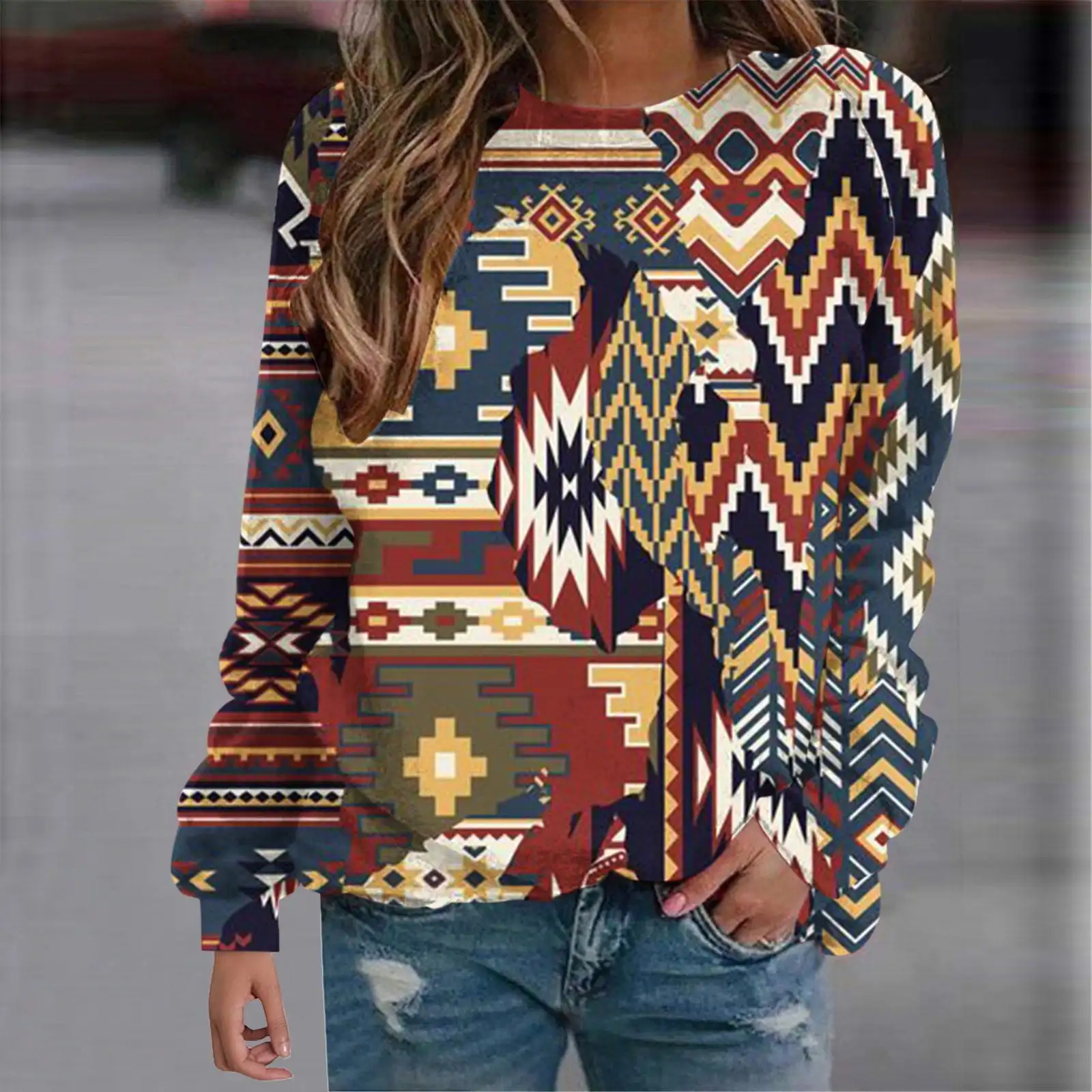 Western Aztec Ethnic Sweatshirts Geometric 3D Print Hoodies Women Retro Hoodie Oversized Pullovers Harajuku Tops Woman Clothing