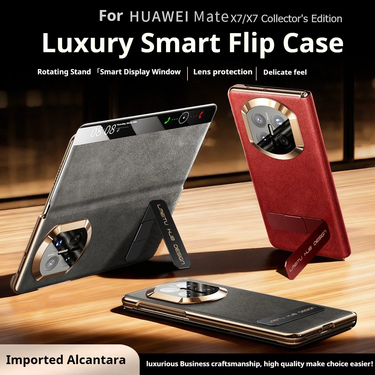 

Роскошный смарт-чехол-флип для Huawei Mate X7, новый, из алькантары, с защитой объектива, с подставкой