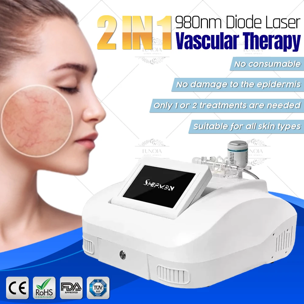 2 in 1 Diode Laser Vascular Therapy Machine Spider Veins Removal Blood Vessel Pigmented Lesions Treatment Professional Device