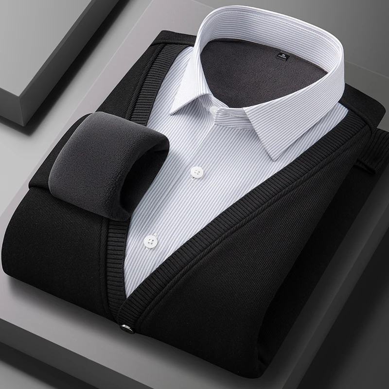 Camisa de manga larga para hombre con lana gruesa, cálida e informal, cómoda y versátil en invierno, alta calidad, suave y moderna.